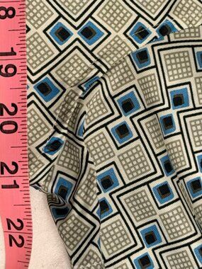 Reiss Camp Collar Shirt Patchwork Geometric Print Blue Cream Size M